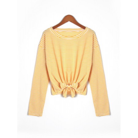 All-Match Loose Round Neck Striped Tie Long Sleeve T-Shirt